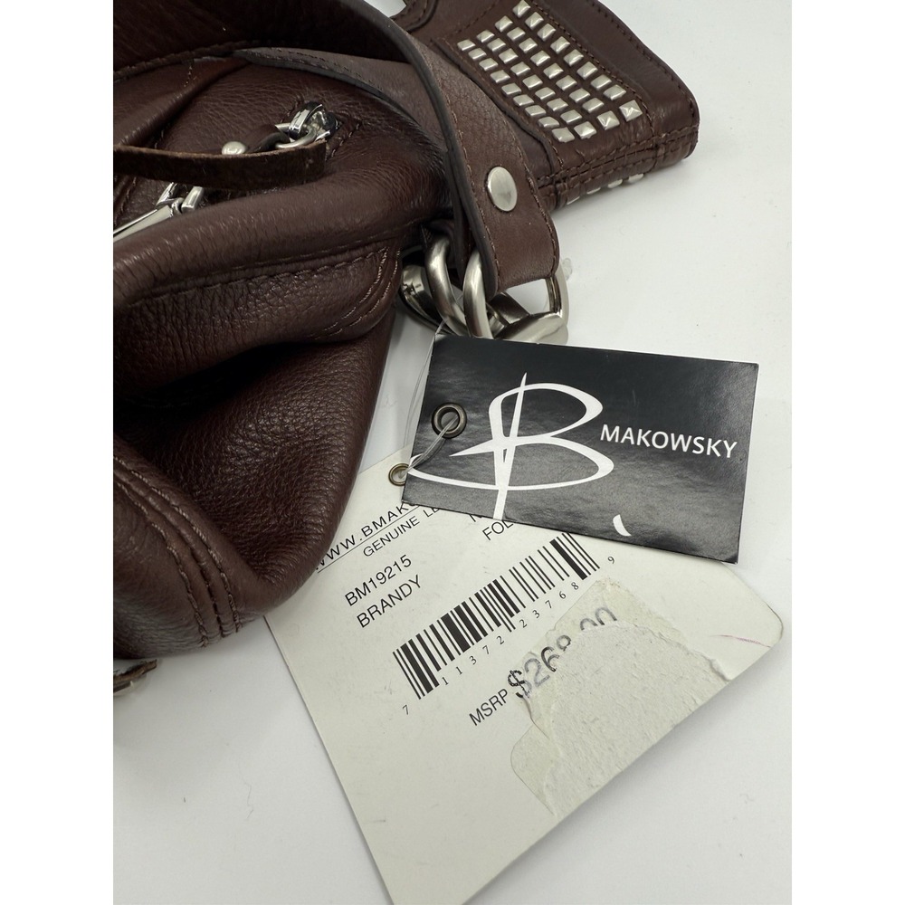 BMakowsky Brown Brandy Leather Studs Shoulder Purse Bag‎ NWT - Picture 3 of 14